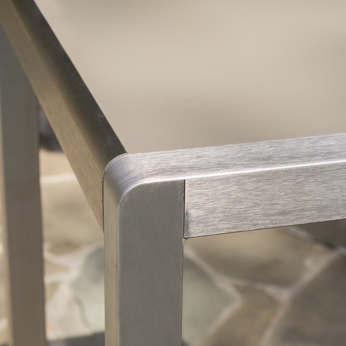 43" Outdoor Aluminum Frame Bar Table with Glass Table Top, Grey Finish