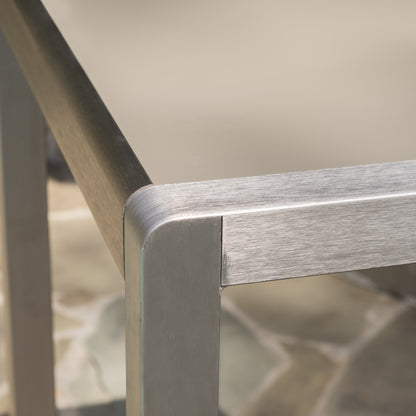 43" Outdoor Aluminum Frame Bar Table with Glass Table Top, Grey Finish