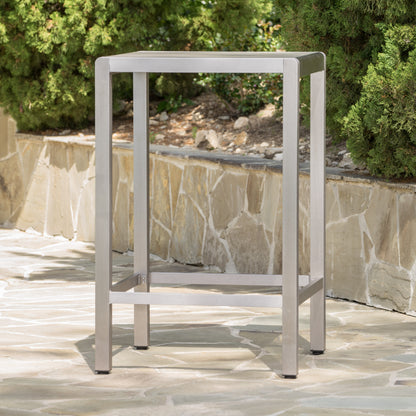43" Outdoor Aluminum Frame Bar Table with Glass Table Top, Grey Finish