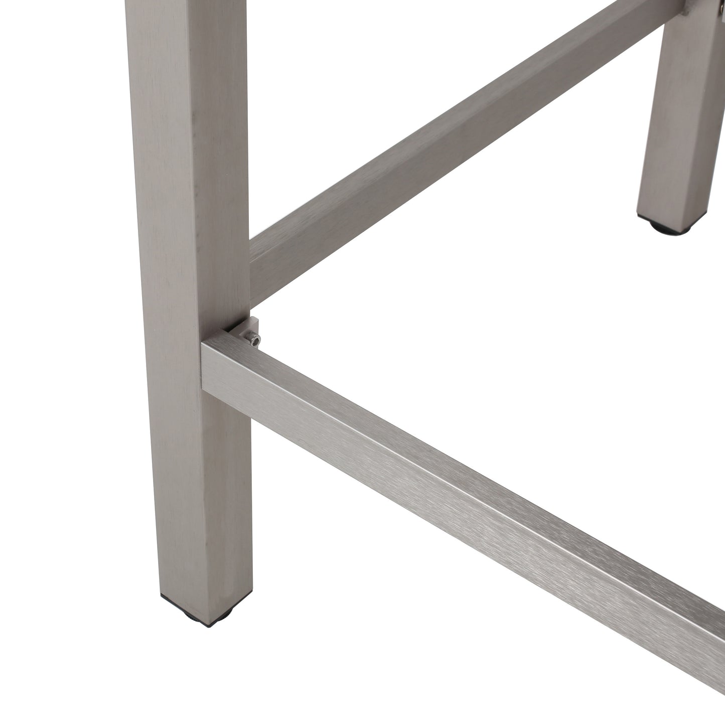 43" Outdoor Aluminum Frame Bar Table with Glass Table Top, Grey Finish