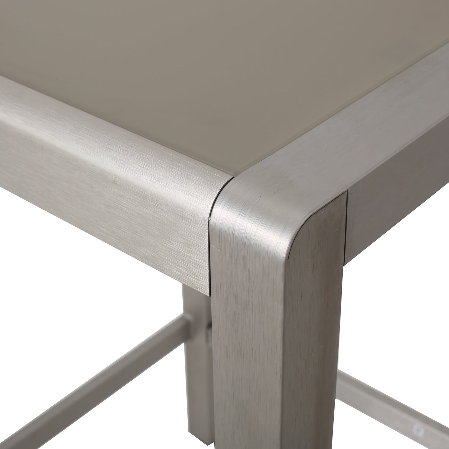 43" Outdoor Aluminum Frame Bar Table with Glass Table Top, Grey Finish