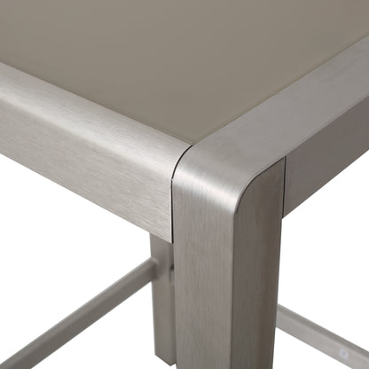 43" Outdoor Aluminum Frame Bar Table with Glass Table Top, Grey Finish