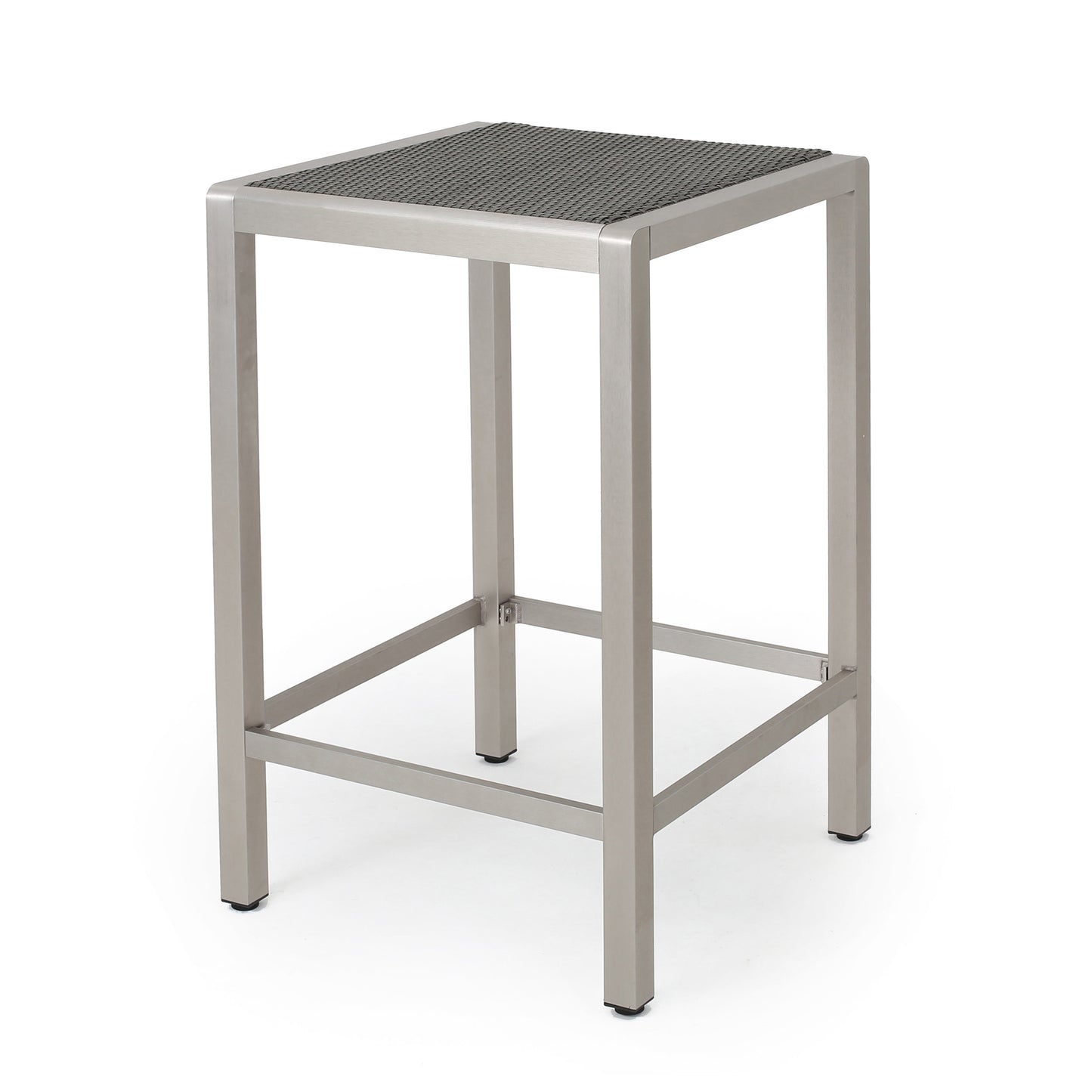 43" Outdoor Aluminum Frame Bar Table with PE Rattan Table Top, Grey Finish