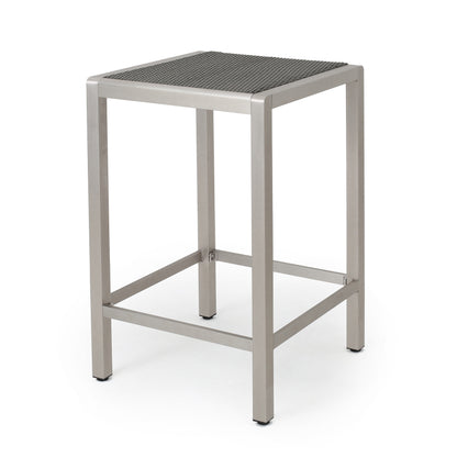 43" Outdoor Aluminum Frame Bar Table with PE Rattan Table Top, Grey Finish