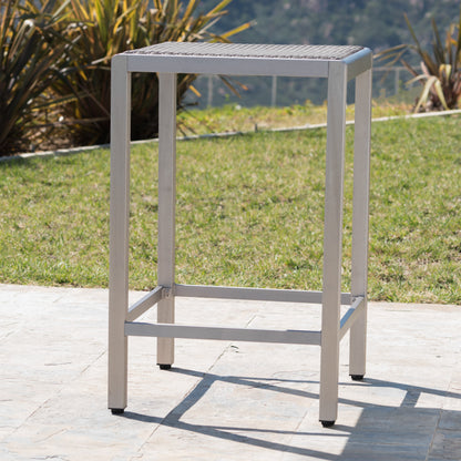43" Outdoor Aluminum Frame Bar Table with PE Rattan Table Top, Grey Finish