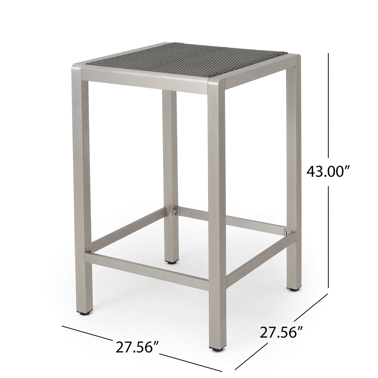 43" Outdoor Aluminum Frame Bar Table with PE Rattan Table Top, Grey Finish