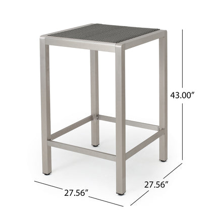 43" Outdoor Aluminum Frame Bar Table with PE Rattan Table Top, Grey Finish