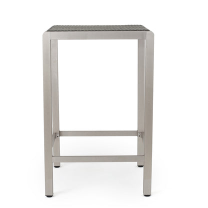 43" Outdoor Aluminum Frame Bar Table with PE Rattan Table Top, Grey Finish