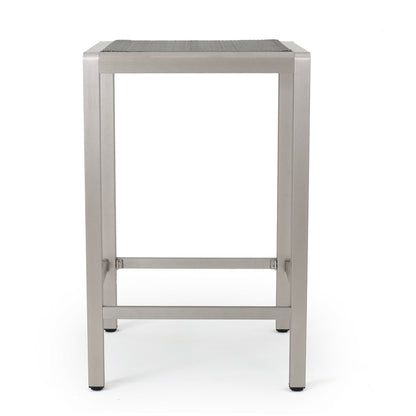 43" Outdoor Aluminum Frame Bar Table with PE Rattan Table Top, Grey Finish