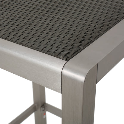 43" Outdoor Aluminum Frame Bar Table with PE Rattan Table Top, Grey Finish
