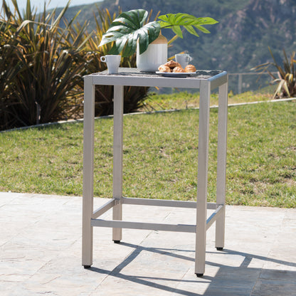 43" Outdoor Aluminum Frame Bar Table with PE Rattan Table Top, Grey Finish
