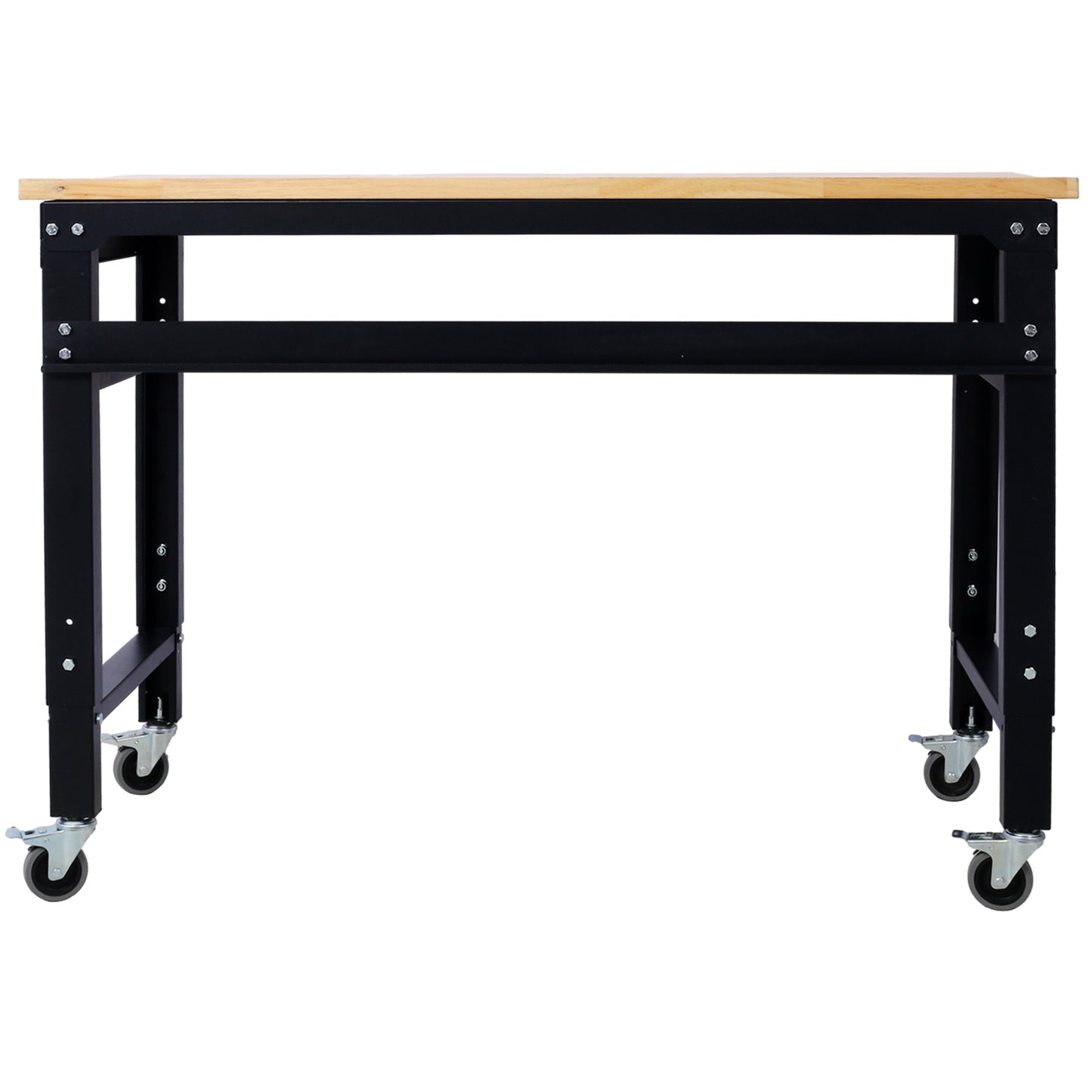 Workbench - 48" Wide Rolling Workbenches for Garage - Adjustable Height, Workshop Tool Bench, Metal with rubber Wood Top