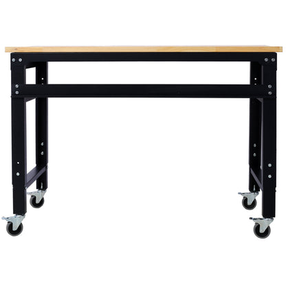 Workbench - 48" Wide Rolling Workbenches for Garage - Adjustable Height, Workshop Tool Bench, Metal with rubber Wood Top