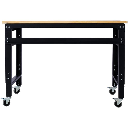 Workbench - 48" Wide Rolling Workbenches for Garage - Adjustable Height, Workshop Tool Bench, Metal with rubber Wood Top