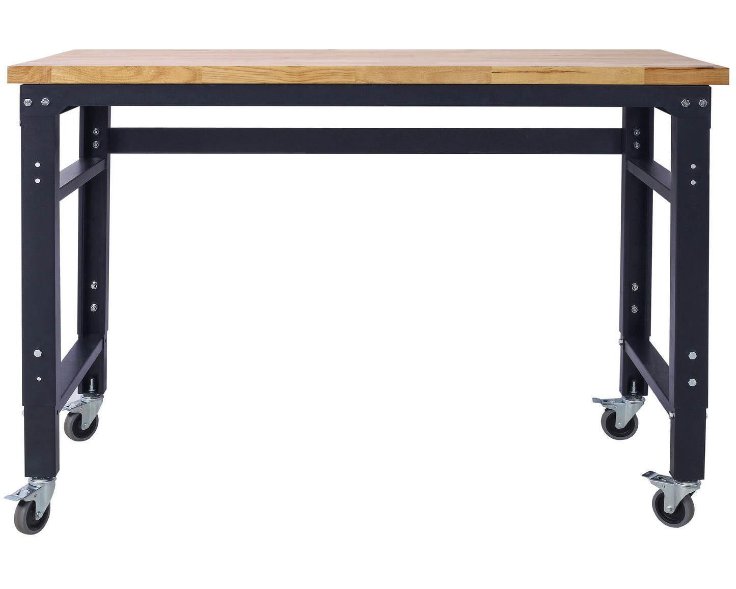 Workbench - 48" Wide Rolling Workbenches for Garage - Adjustable Height, Workshop Tool Bench, Metal with rubber Wood Top