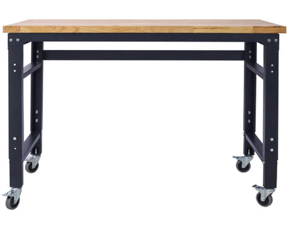 Workbench - 48" Wide Rolling Workbenches for Garage - Adjustable Height, Workshop Tool Bench, Metal with rubber Wood Top