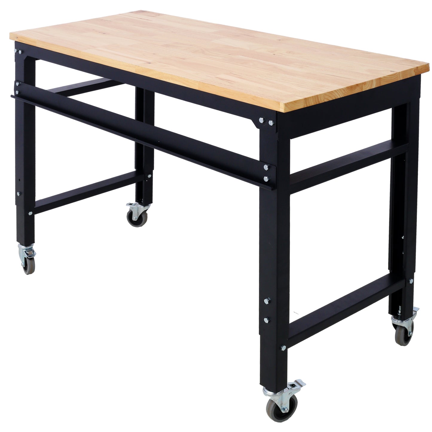 Workbench - 48" Wide Rolling Workbenches for Garage - Adjustable Height, Workshop Tool Bench, Metal with rubber Wood Top