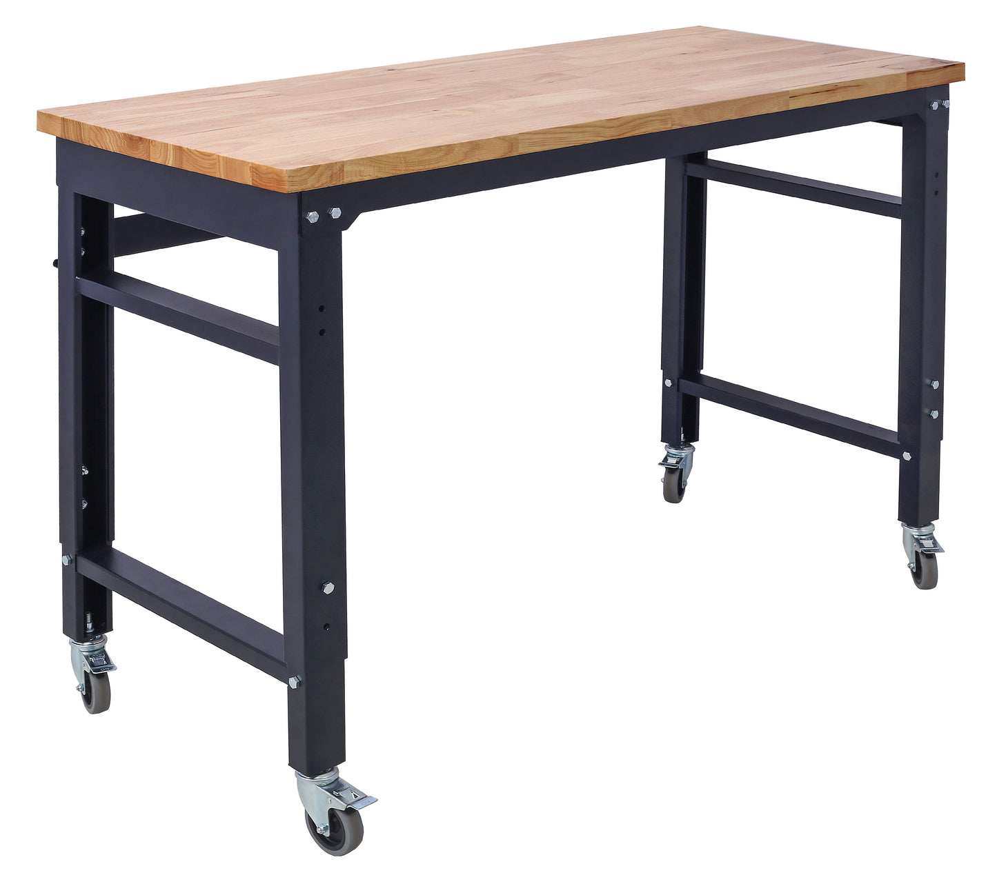 Workbench - 48" Wide Rolling Workbenches for Garage - Adjustable Height, Workshop Tool Bench, Metal with rubber Wood Top