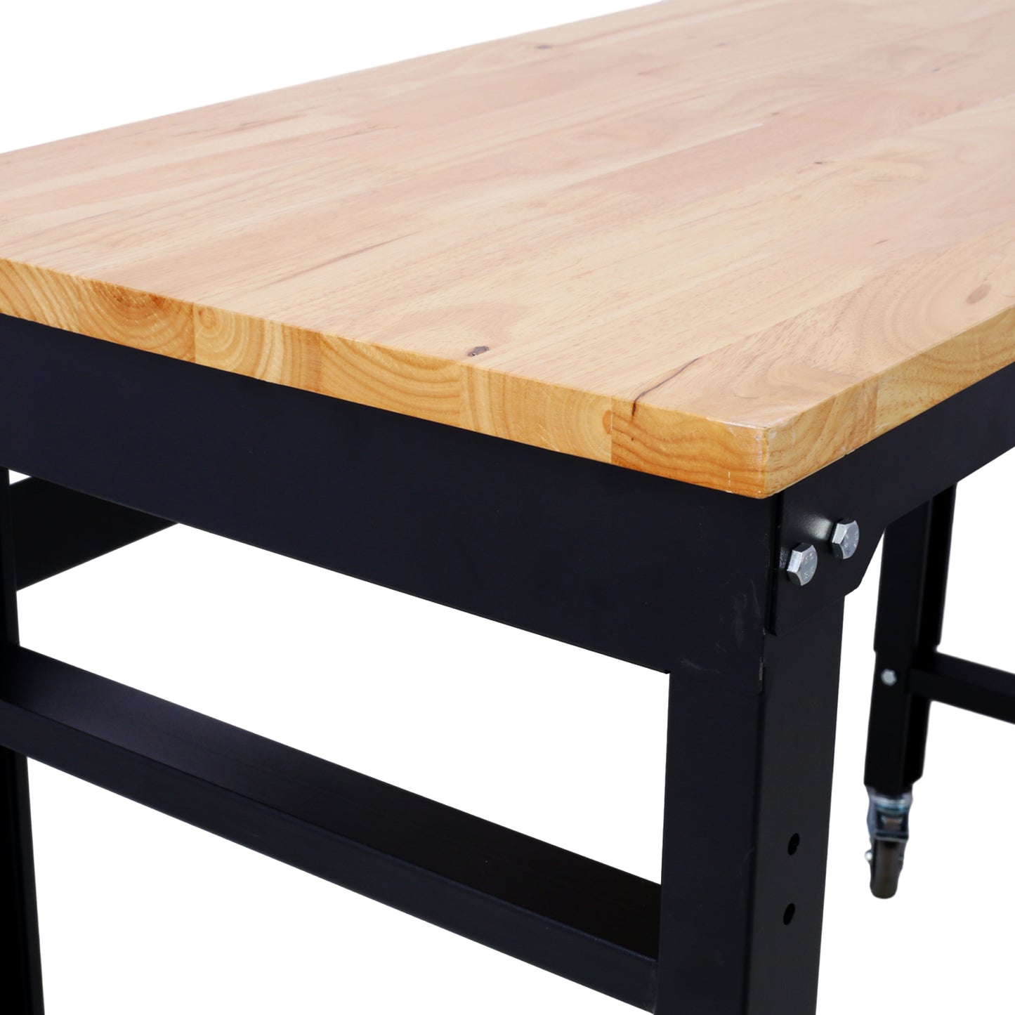 Workbench - 48" Wide Rolling Workbenches for Garage - Adjustable Height, Workshop Tool Bench, Metal with rubber Wood Top