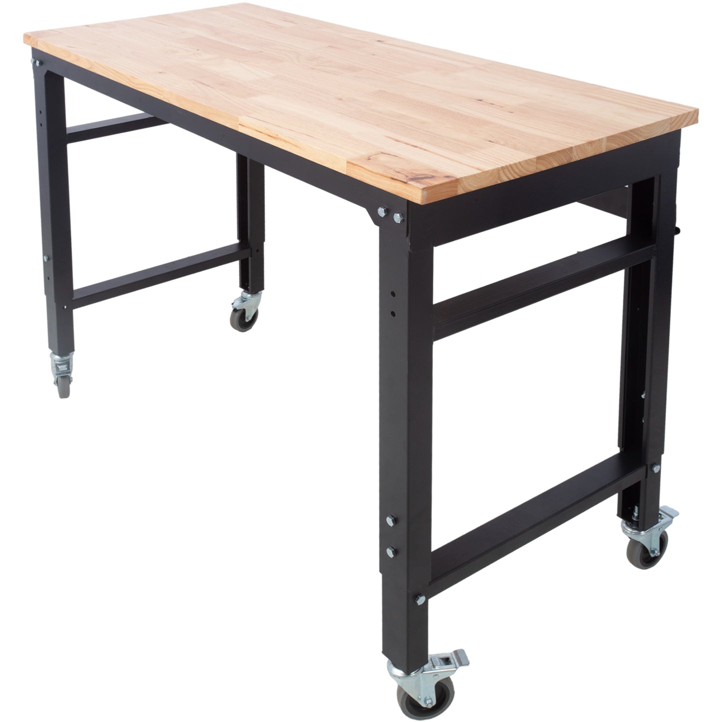 Workbench - 48" Wide Rolling Workbenches for Garage - Adjustable Height, Workshop Tool Bench, Metal with rubber Wood Top