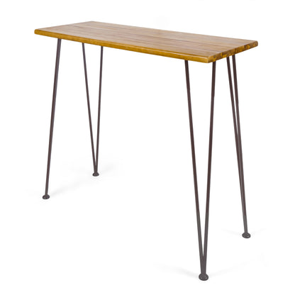 INDUSTRIAL WOOD AND METAL BAR TABLE