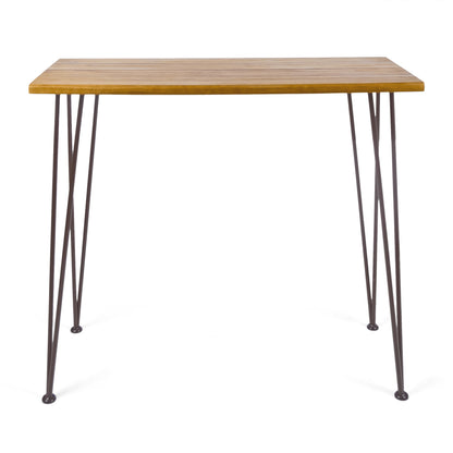 INDUSTRIAL WOOD AND METAL BAR TABLE