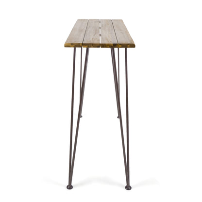 INDUSTRIAL WOOD AND METAL BAR TABLE