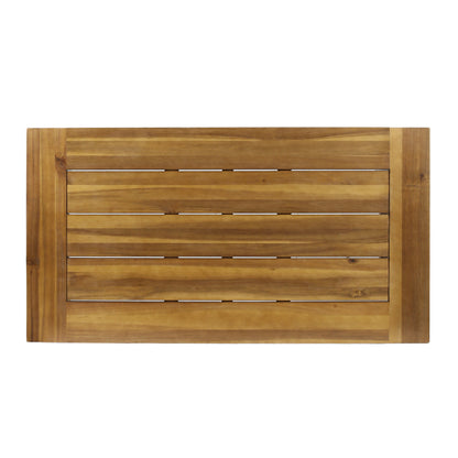 Outdoor Acacia Wood Coffee Table, Teak Finish / Rustic Metal Brown and Black, 27.25"D x 45.75"W x 18"H