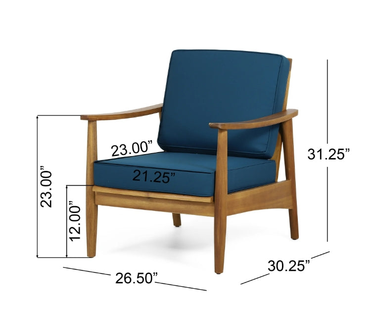 4-Piece Wood Outdoor Patio Conversation Seating Set with Dark Teal Cushions