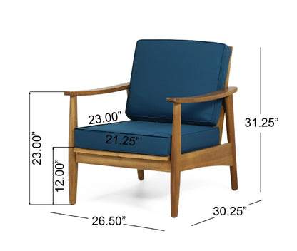 4-Piece Wood Outdoor Patio Conversation Seating Set with Dark Teal Cushions