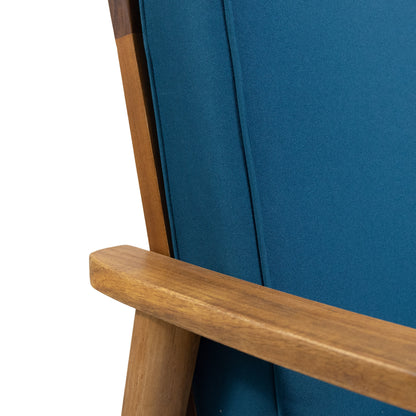 4-Piece Wood Outdoor Patio Conversation Seating Set with Dark Teal Cushions