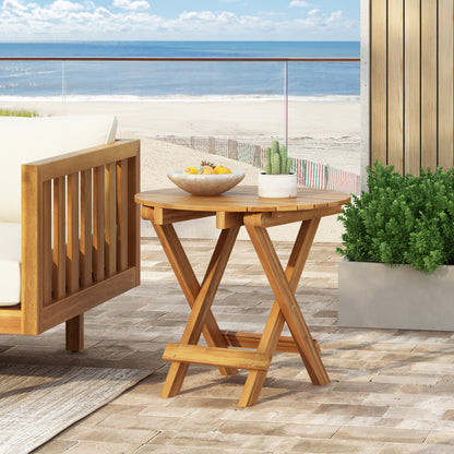Patio Set Outdoor Acacia Wood Furniture Sets-Modern Club Chair Conversation Sets with Foldable End Table for Garden, Patio & Deck (Brown Patina+Cream Cushion)