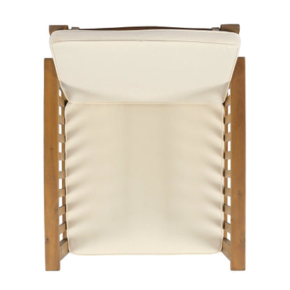 Patio Set Outdoor Acacia Wood Furniture Sets-Modern Club Chair Conversation Sets with Foldable End Table for Garden, Patio & Deck (Brown Patina+Cream Cushion)