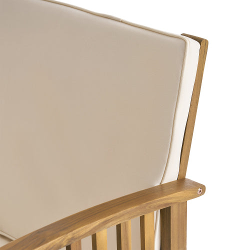 Patio Set Outdoor Acacia Wood Furniture Sets-Modern Club Chair Conversation Sets with Foldable End Table for Garden, Patio & Deck (Brown Patina+Cream Cushion)