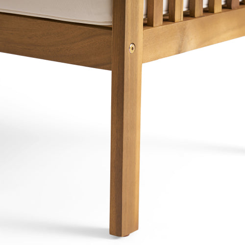 Patio Set Outdoor Acacia Wood Furniture Sets-Modern Club Chair Conversation Sets with Foldable End Table for Garden, Patio & Deck (Brown Patina+Cream Cushion)