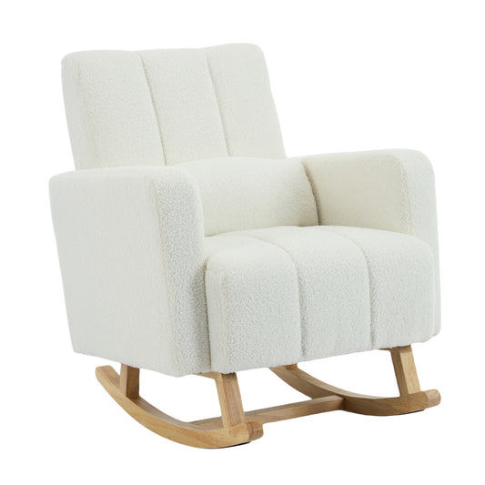 Accent Rocking Chair with Pillow, Ultimate Comfort for Your Home, Teddy Velvet, Cream White