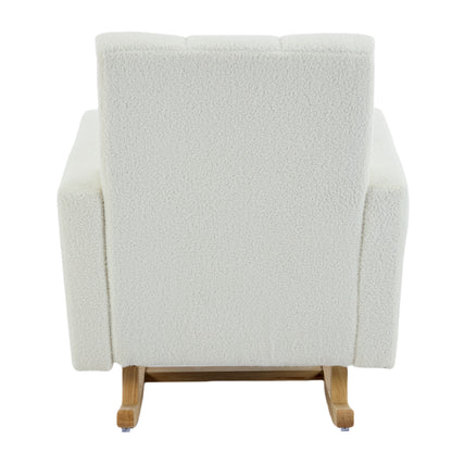 Accent Rocking Chair with Pillow, Ultimate Comfort for Your Home, Teddy Velvet, Cream White