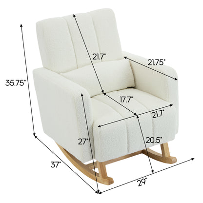 Accent Rocking Chair with Pillow, Ultimate Comfort for Your Home, Teddy Velvet, Cream White