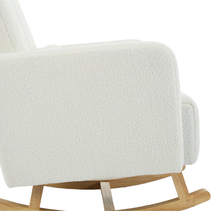 Accent Rocking Chair with Pillow, Ultimate Comfort for Your Home, Teddy Velvet, Cream White