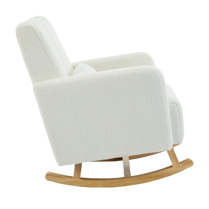 Accent Rocking Chair with Pillow, Ultimate Comfort for Your Home, Teddy Velvet, Cream White
