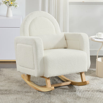 Accent Rocking Chair with Curved Back & Pillow, Ultimate Comfort for Your Home, Teddy Velvet, Cream White