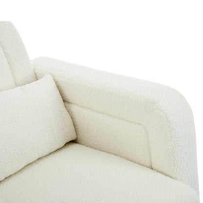 Accent Rocking Chair with Curved Back & Pillow, Ultimate Comfort for Your Home, Teddy Velvet, Cream White