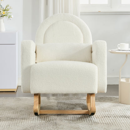 Accent Rocking Chair with Curved Back & Pillow, Ultimate Comfort for Your Home, Teddy Velvet, Cream White