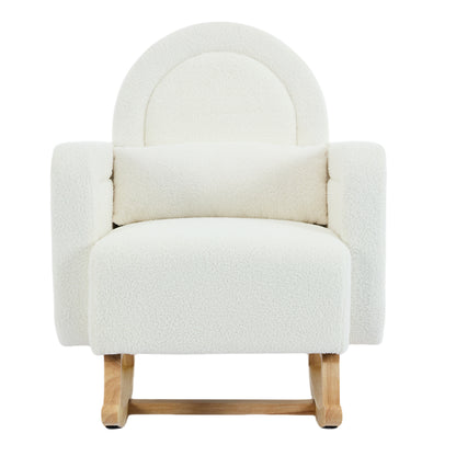 Accent Rocking Chair with Curved Back & Pillow, Ultimate Comfort for Your Home, Teddy Velvet, Cream White