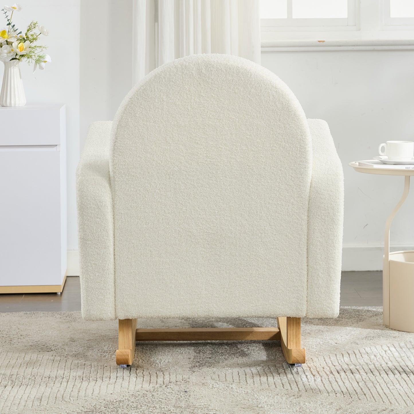Accent Rocking Chair with Curved Back & Pillow, Ultimate Comfort for Your Home, Teddy Velvet, Cream White