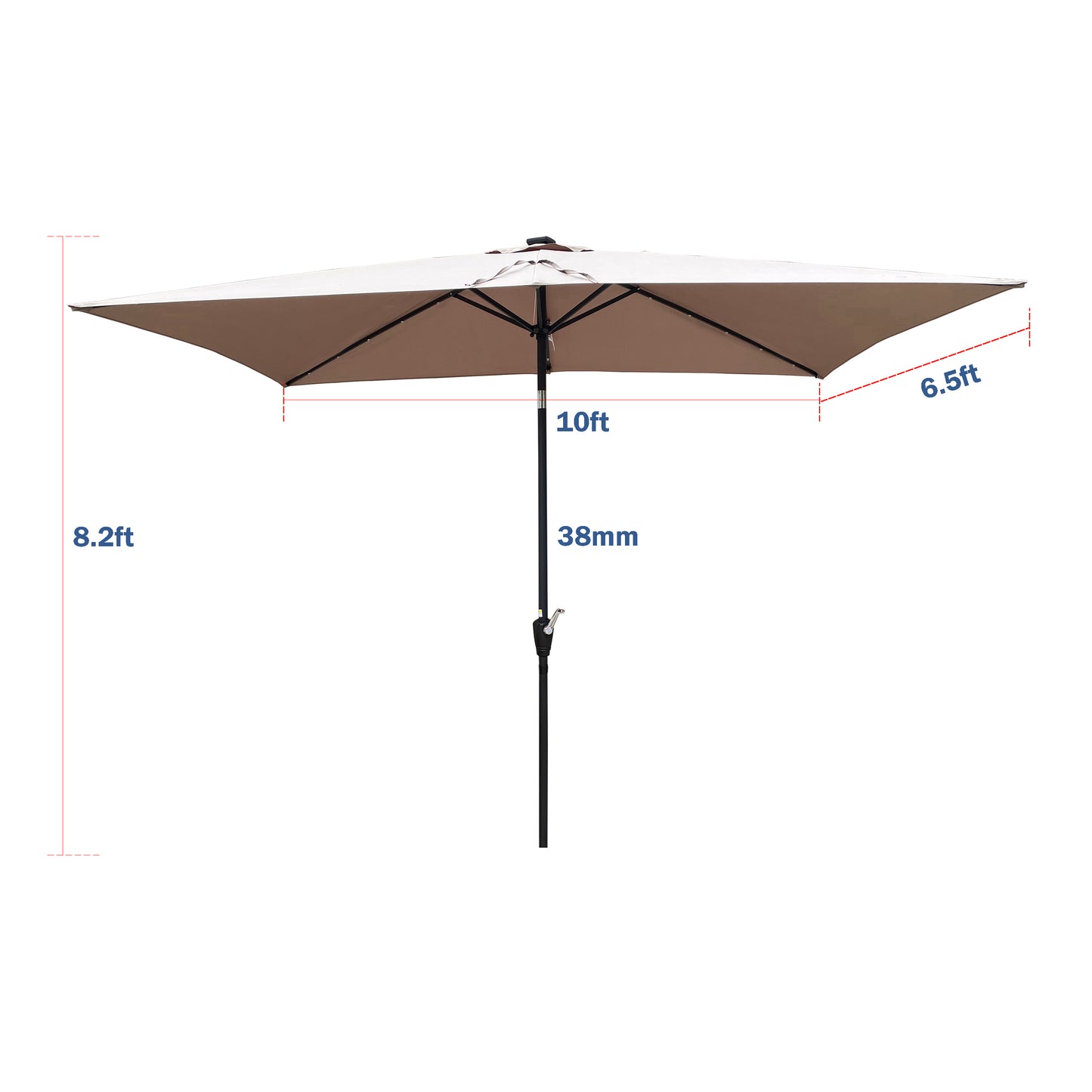 10 x 6.5t Rectangular Patio Solar LED Lighted Outdoor Umbrellas with Crank and Push Button Tilt for Garden Backyard Pool Swimming Pool