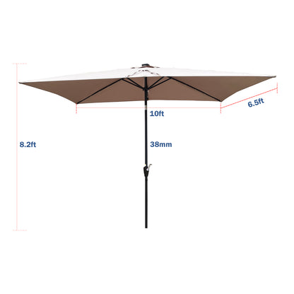 10 x 6.5t Rectangular Patio Solar LED Lighted Outdoor Umbrellas with Crank and Push Button Tilt for Garden Backyard Pool Swimming Pool