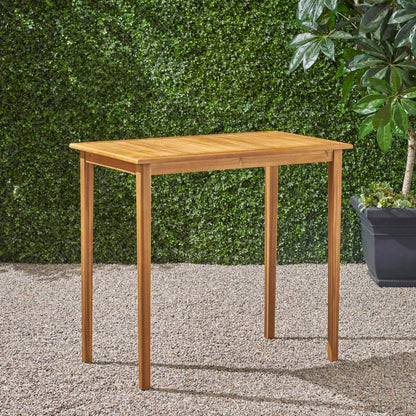 Outdoor Minimalist Acacia Wood Rectangle Bar Table - Teak Finish