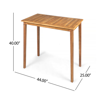 Outdoor Minimalist Acacia Wood Rectangle Bar Table - Teak Finish