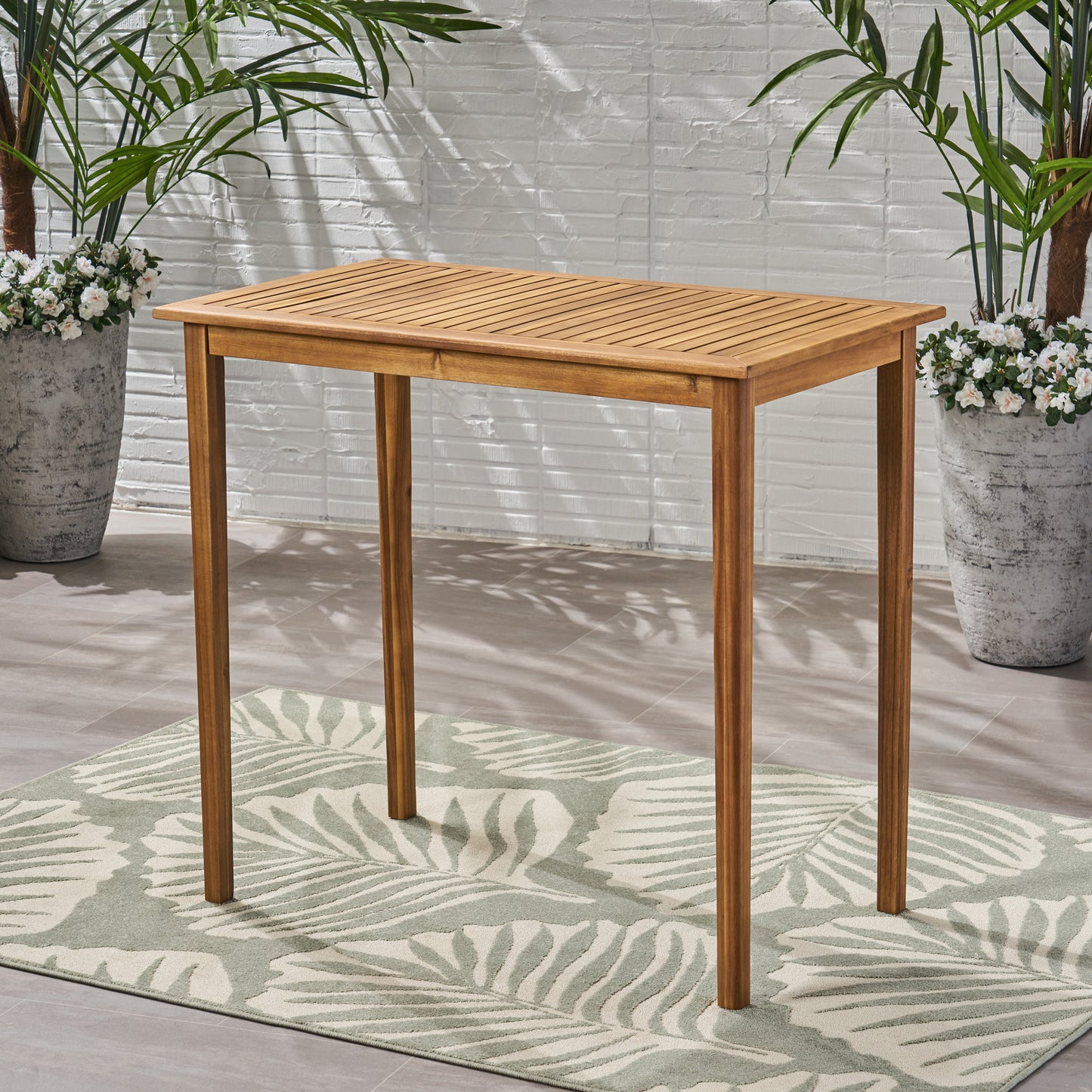 Outdoor Minimalist Acacia Wood Rectangle Bar Table - Teak Finish